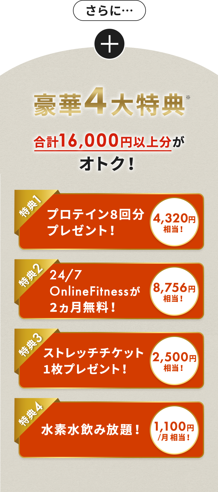 豪華4大特典！合計16000円以上分がオトク！